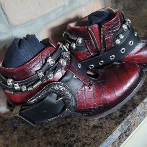 FREEBIRD women's Saloon red croco leather boots